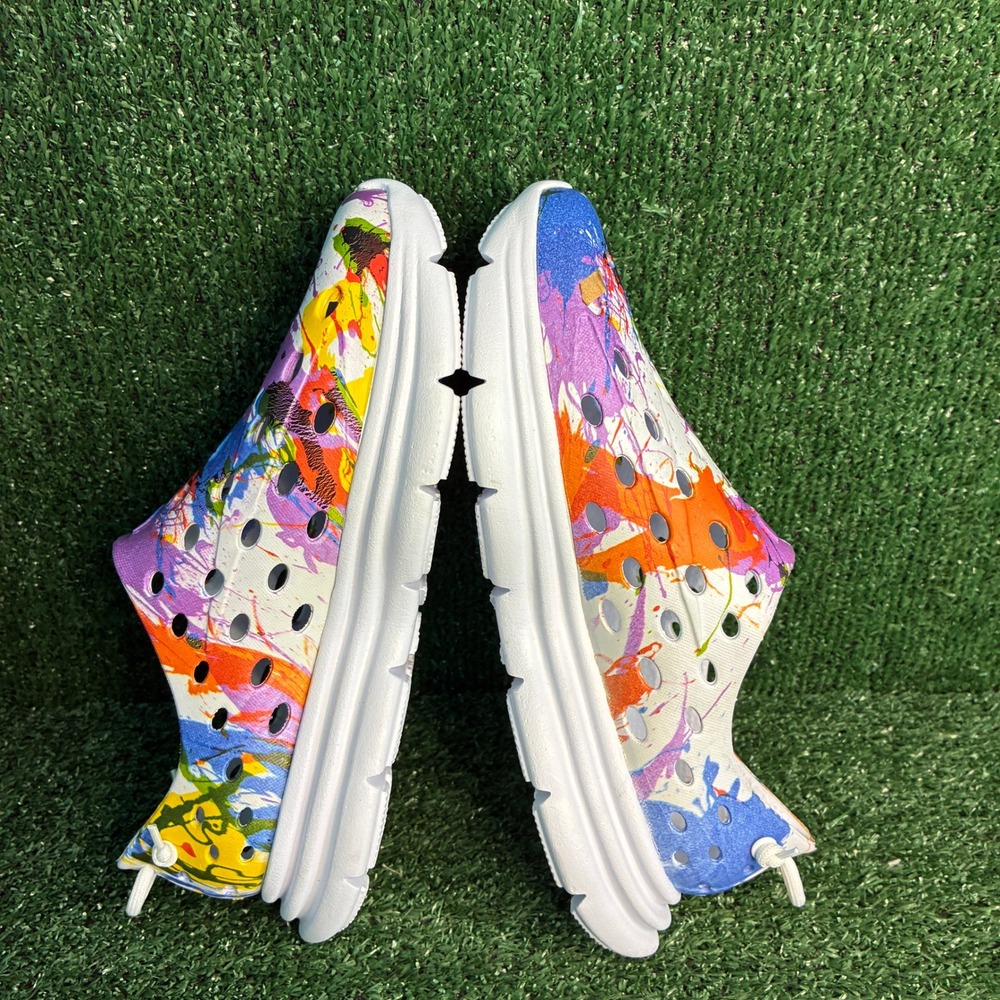 NEW KANE Revive Paint Splatter Perforated Active Recovery Shoes White Mens Sz 8 - Picture 6 of 9